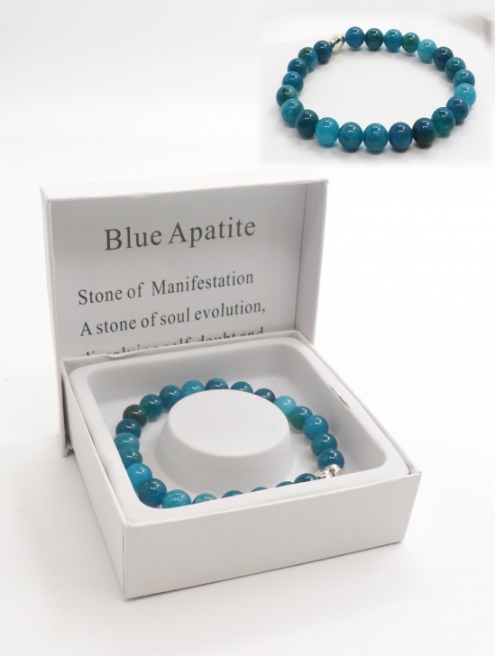 Blue Apatite Blessing Bead Bracelets with Gift Box. Blue Apatite Blessing Bead Bracelets with Gift Box.